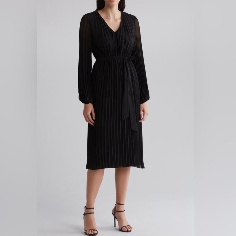 Sam Edelman Black Long Sleeve Plisse Dress
